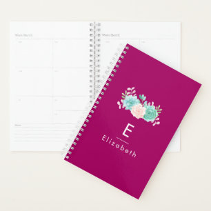 Pastel Roze en Groene Floral Bouquet op Magenta Te Planner