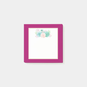 Pastel Roze en Groene Floral Bouquet op Magenta Te Post-it® Notes