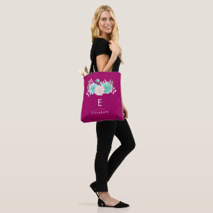Pastel Roze en Groene Floral Bouquet op Magenta Te Tote Bag