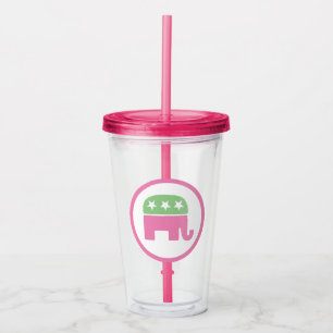Pastel roze en groene republikeinse olifant acryl drinkbeker