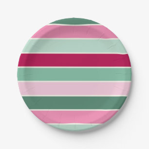 Pastel roze en groene strepen papieren bordje