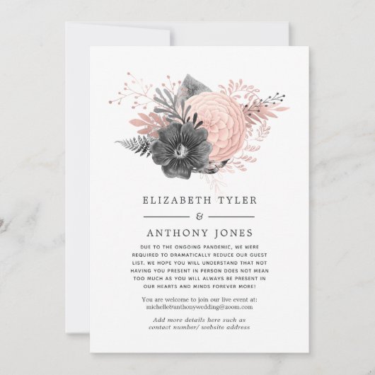 Pastel Roze en Houtskool Gereduceerde Gastlijst Aankondiging (Voorkant)