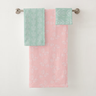 Pastel roze en mint groen bloemenhanddoek set bad handdoek