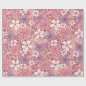 Pastel Roze en Paarse Floral Cadeaupapier (Vlak)
