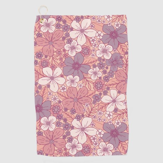 Pastel Roze en Paarse Floral Golfhanddoek (Voorkant)