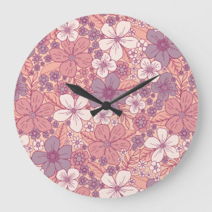 Pastel Roze en Paarse Floral Grote Klok