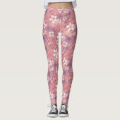 Pastel Roze en Paarse Floral Leggings (Voorkant)