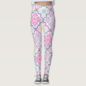 Pastel Roze en Paarse Floral Pattern Leggings (Voorkant)