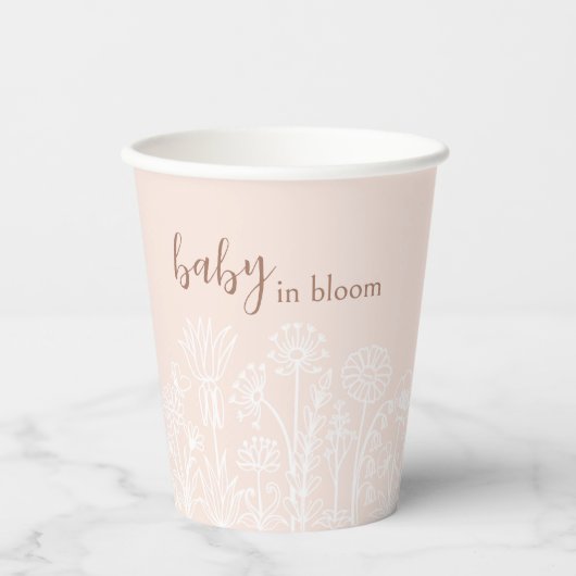 Pastel Roze en witte Baby in Bloom Cup Papieren Bekers (Voorkant)