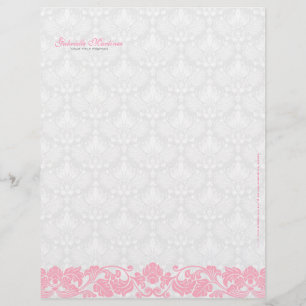 Pastel Roze en Witte Damasjes & Zwemmen Briefhoofd Sjabloon
