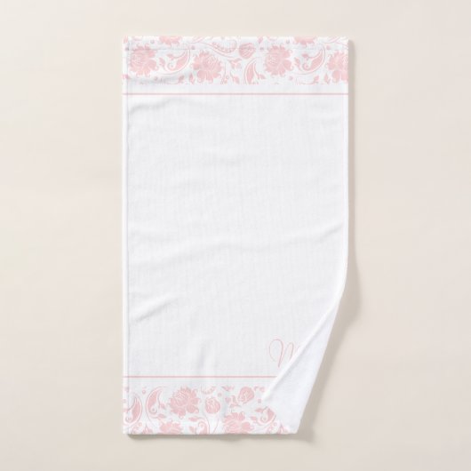 Pastel-roze en witte  damast monogram bad handdoek (Handdoek)
