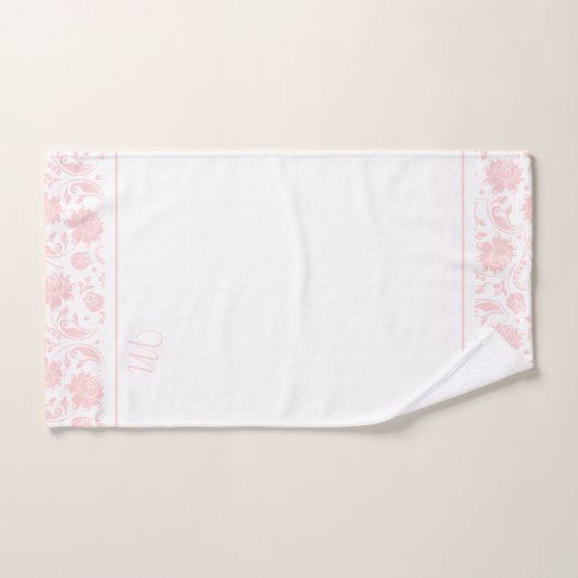 Pastel-roze en witte  damast monogram bad handdoek (Handdoek)