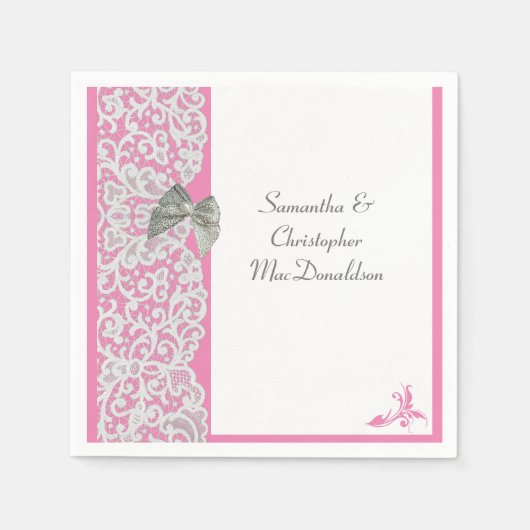 Pastel roze en witte kant traditionele bruiloft servet (Voorkant)