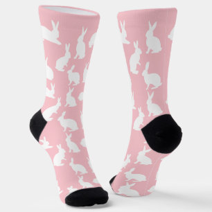Pastel Roze En Witte Konijn Patroon Cute Pasen Sokken
