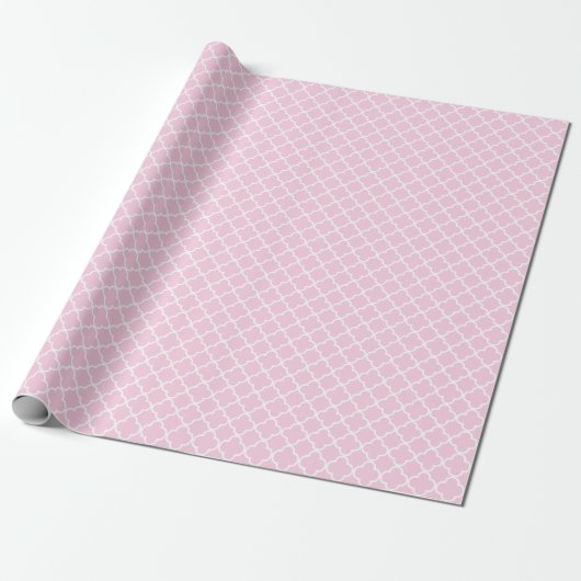 Pastel Roze en Witte Lattice Quatrefoil Cadeaupapier (Uitgerold)