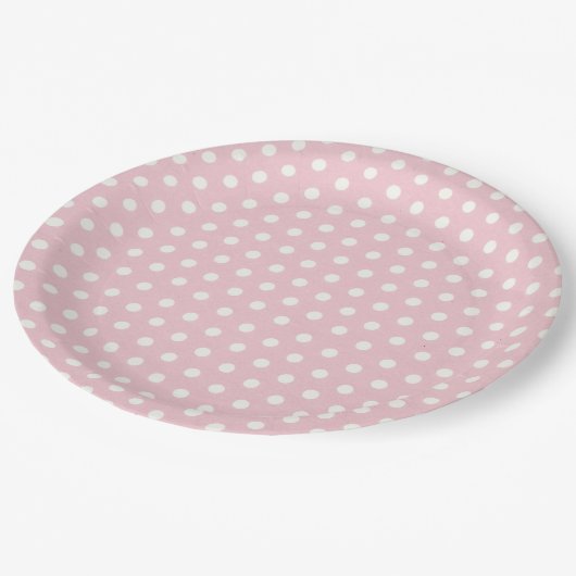 Pastel roze en witte poka dots patroon papieren bordje (Gekanteld)