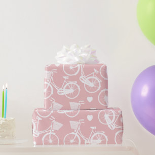 Pastel Roze en Witte Retrofiets Cadeaupapier