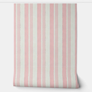 Pastel roze en witte strepen behang