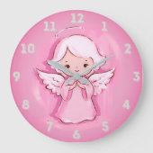 Pastel Roze Engel, Heet Roze en Grijs Grote Klok (Voorkant)