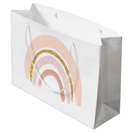 Pastel Roze & Faux Glitter Regenboog Boho Groot Cadeauzakje (Achterkant Gekanteld)