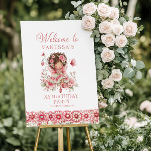 Pastel Roze Fee Cute Bloem 2de Verjaardag Welkom Poster