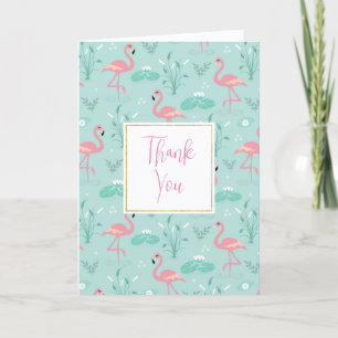 Pastel roze flamingo's groen patroon bedankkaart