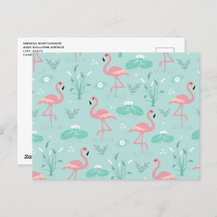Pastel roze flamingo's groen patroon briefkaart