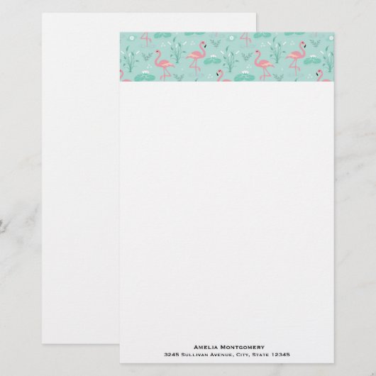 Pastel roze flamingo's groen patroon briefpapier (Voorkant / Achterkant)