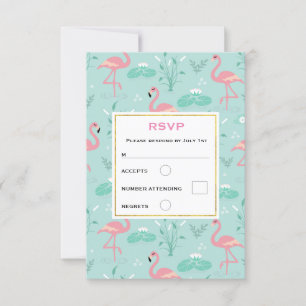 Pastel roze flamingo's groen patroon bruiloft RSVP kaartje