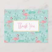 Pastel roze flamingo's groen patroon dank u briefkaart (Voorkant)