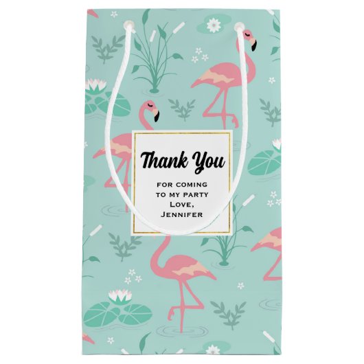 Pastel roze flamingo's groen patroon dank u klein cadeauzakje (Voorkant)