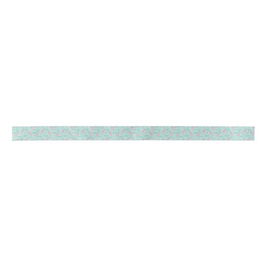 Pastel roze flamingo's groen patroon lint (Voorkant)