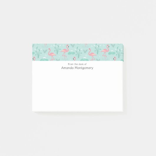 Pastel roze flamingo's groen patroon post-it® notes (Voorkant)