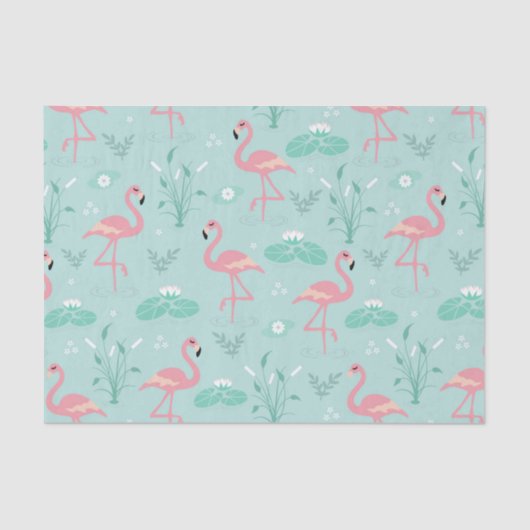 Pastel roze flamingo's groen patroon tissuepapier (Voorkant)