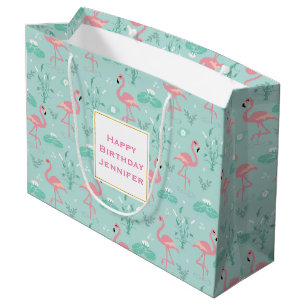 Pastel roze flamingo's groen patroon verjaardag groot cadeauzakje