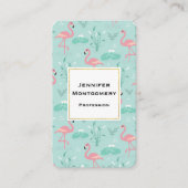 Pastel roze flamingo's groen patroon visitekaartje (Voorkant)