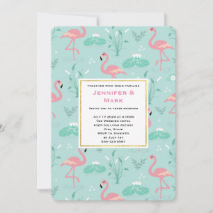 Pastel roze flamingo's op groene patroon bruiloft kaart