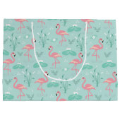 Pastel roze flamingo's patroon groot cadeauzakje (Achterkant)