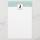 Pastel roze flamingo's patroon Monogram Briefpapier (Voorkant)