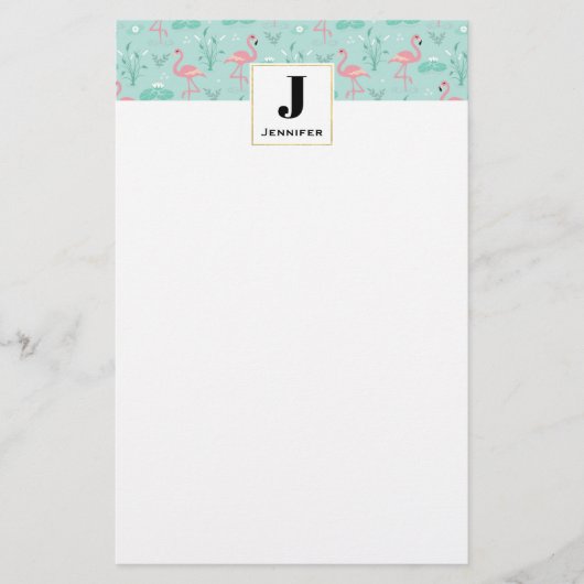 Pastel roze flamingo's patroon Monogram Briefpapier (Voorkant)