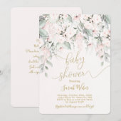 Pastel roze floral baby shower meisje kaart (Voorkant / Achterkant)