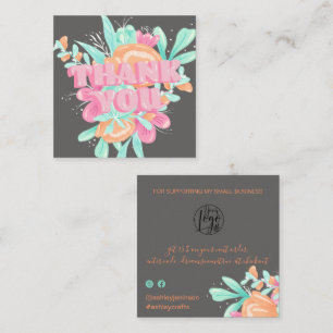 Pastel roze floral retro scriptvolgorde bedankt vierkante visitekaartje