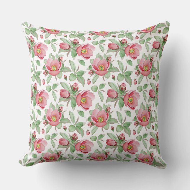 Pastel, roze Floral Waterverf Design Pillow Kussen (Voorkant)