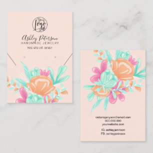 Pastel roze florale logo juwelen oorringend kettin visitekaartje