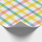 Pastel Roze Geel Blauw Check Pattern Paasmeisje Cadeaupapier (Hoek)