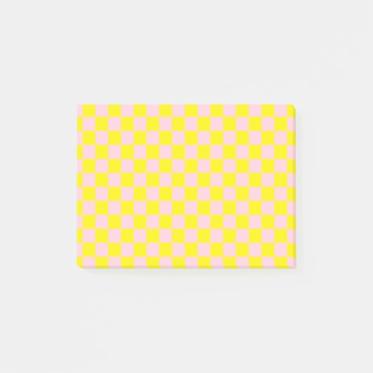 Pastel Roze Geel Geruite Checkerboard Post-it® Notes (Voorkant)