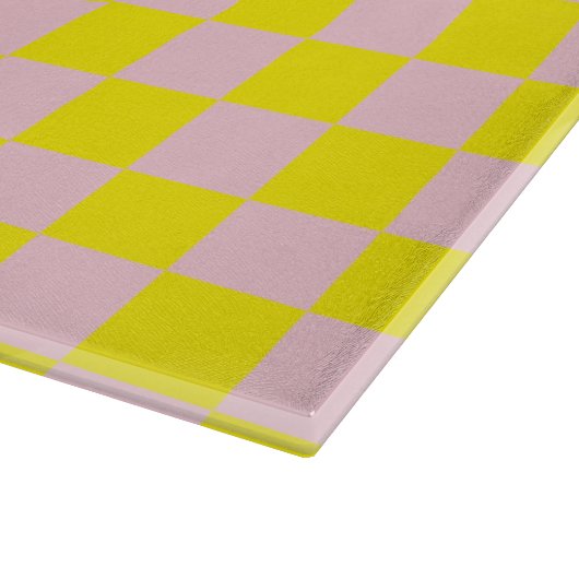Pastel Roze Geel Geruite Checkerboard  Snijplank (Hoek)