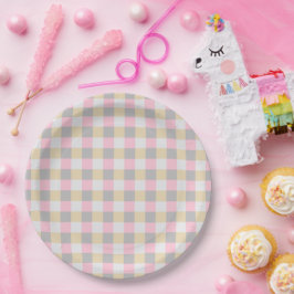 Pastel Roze Geel Grijs Plaid  Papieren Bordje