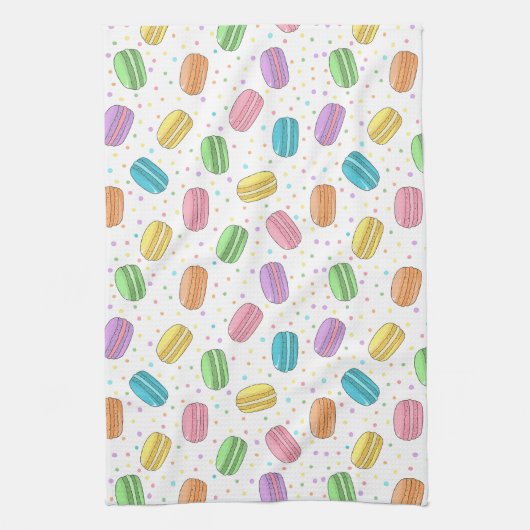 Pastel roze geel groen blauw franse macarons theedoek (Verticaal)