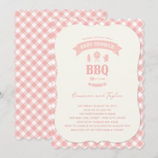Pastel Roze Geruite BBQ Chic Meisje Baby Shower Fe Kaart
